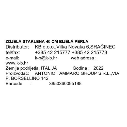 ZDJELA STAKLENA 40 CM BIJELA PERLA