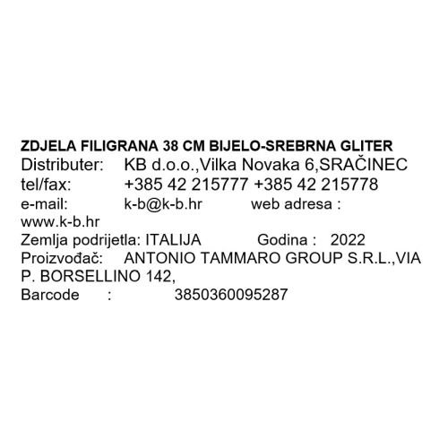 ZDJELA FILIGRANA 38 CM BIJELO-SREBRNA GLITER