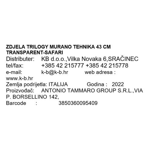 ZDJELA TRILOGY - MURANO TEHNIKA 43 CM TRANSPARENT-SAFARI