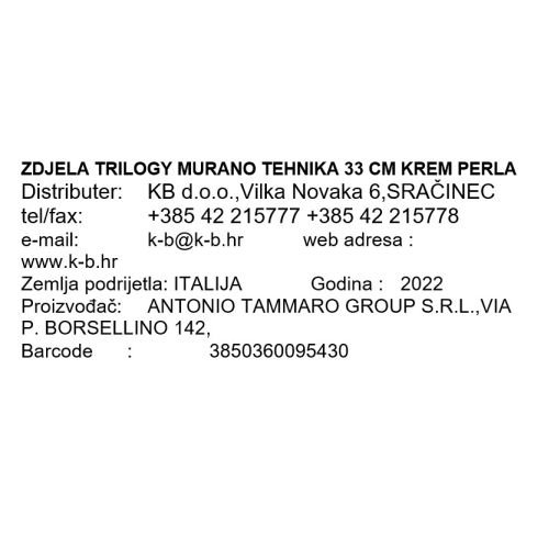 ZDJELA TRILOGY MURANO 33 CM KREM PERLA