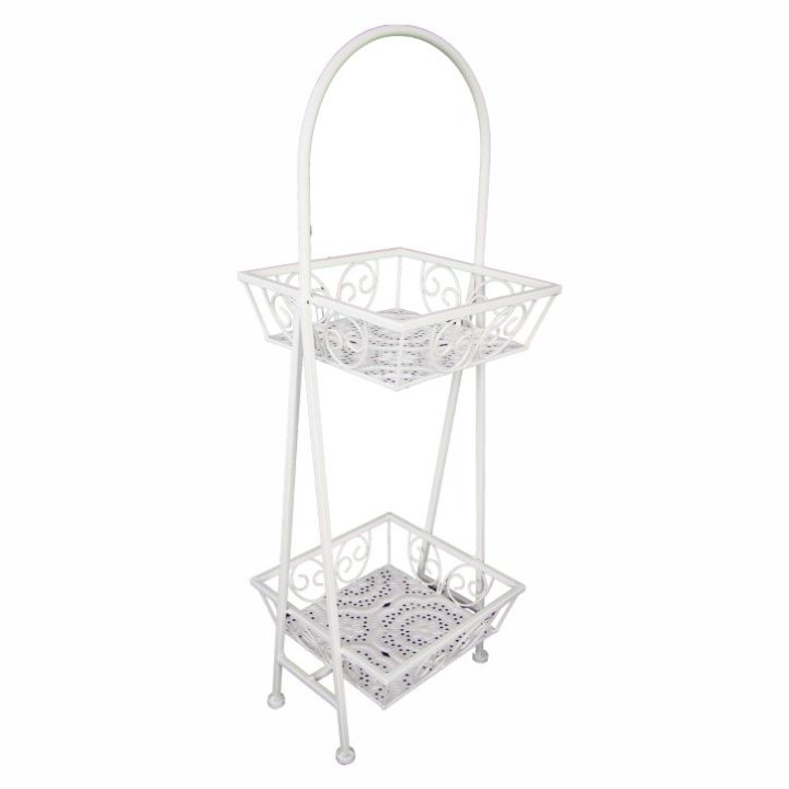 STALAK DEKORATIVNI METALNI S DVIJE ČETVRTASTE KOŠARICE KREM 73x23x23 CM
