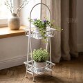 STALAK DEKORATIVNI METALNI S DVIJE ČETVRTASTE KOŠARICE KREM 73x23x23 CM
