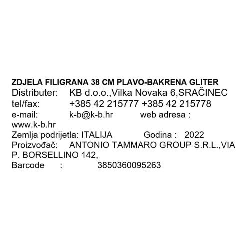 ZDJELA FILIGRANA 38 CM PLAVO-BAKRENA GLITER