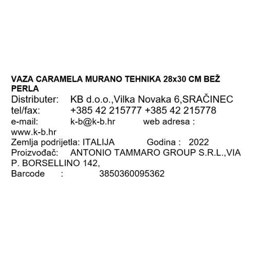 VAZA CARAMELA - MURANO TEHNIKA 28x30 CM BEŽ PERLA