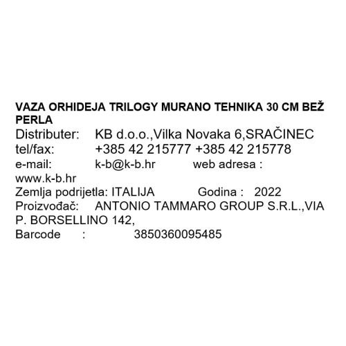 VAZA ORHIDEJA TRILOGY MURANO TEHNIKA 30 CM BEŽ PERLA