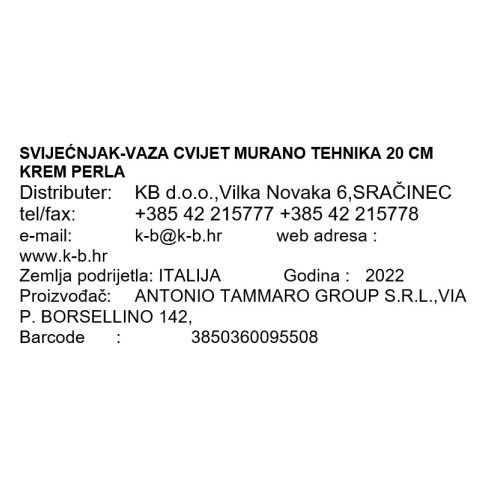 SVIJEĆNJAK-VAZA CVIJET MURANO 20 CM KREM PERLA