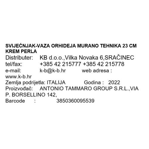 SVIJEĆNJAK-VAZA ORHIDEJA MURANO 23 CM KREM PERLA