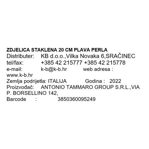 ZDJELICA STAKLENA 20 CM PLAVA PERLA