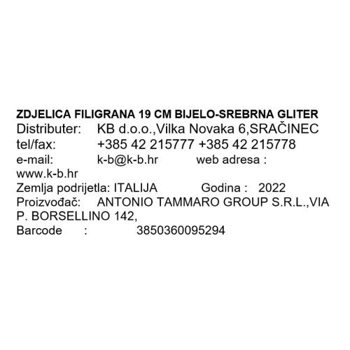 ZDJELICA FILIGRANA 19 CM BIJELO-SREBRNA GLITER