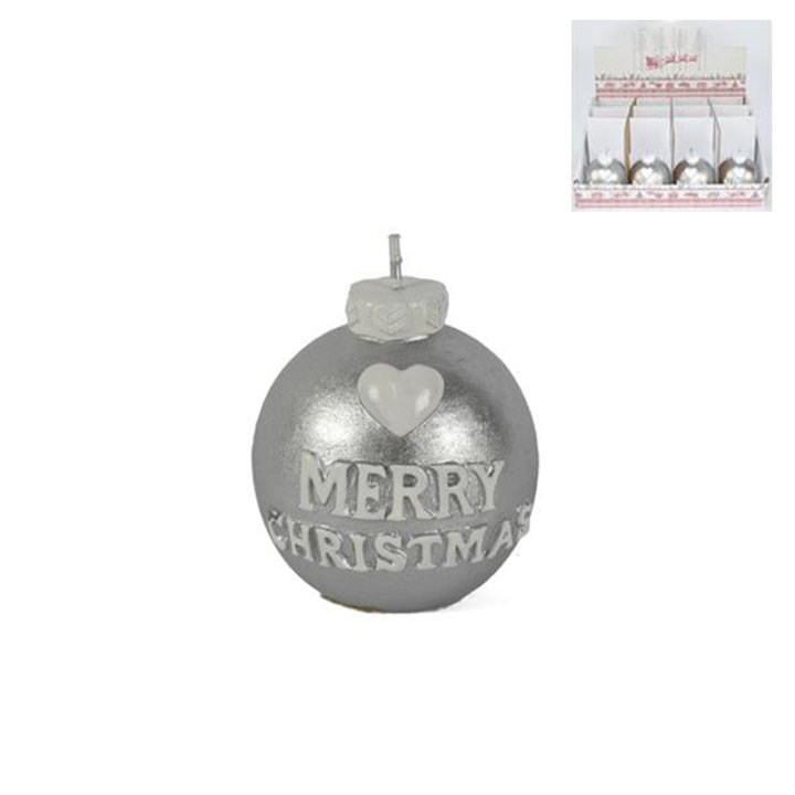 SVIJEĆA KUGLA SREBRNO-BIJELA 6 CM - MERRY CHRISTMAS
