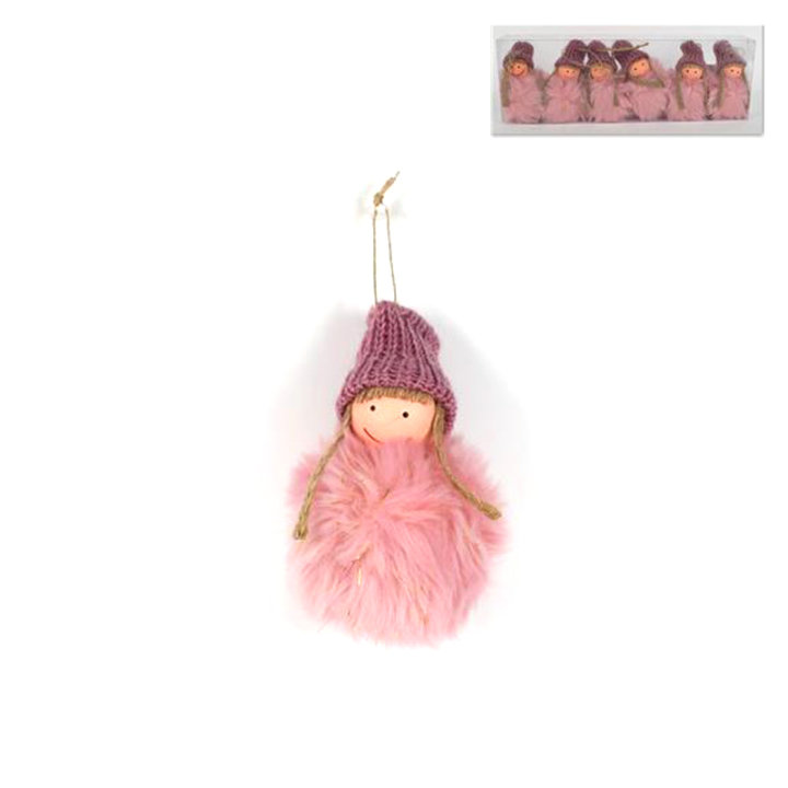 DEKORACIJE ZA BOR LUTKICE BOŽIĆNE 6 CM 6/1 PASTELNO-ROZE