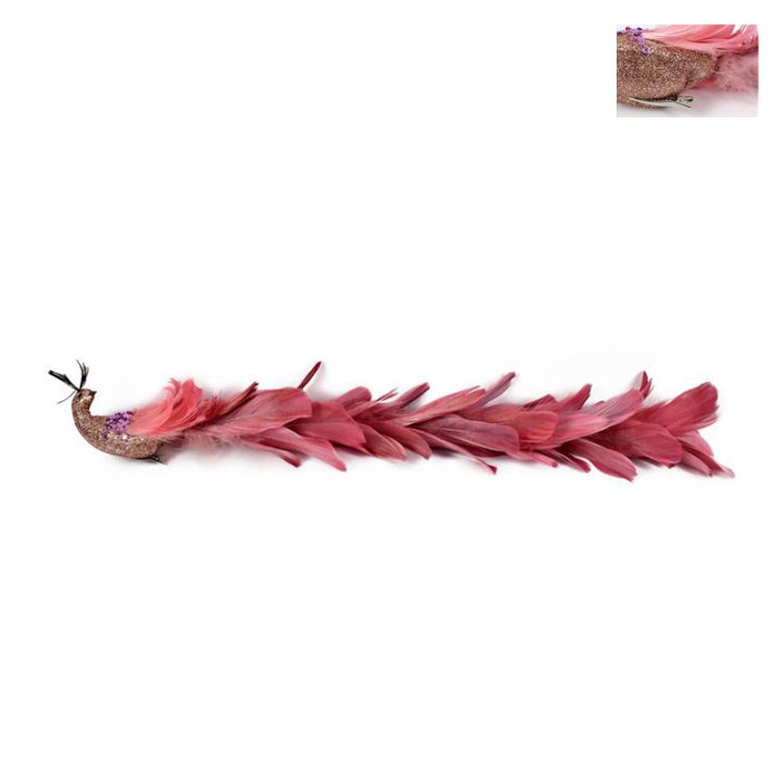 DEKORACIJA ZA BOR PTICA PAUN ROZA-SMEĐI 55 CM