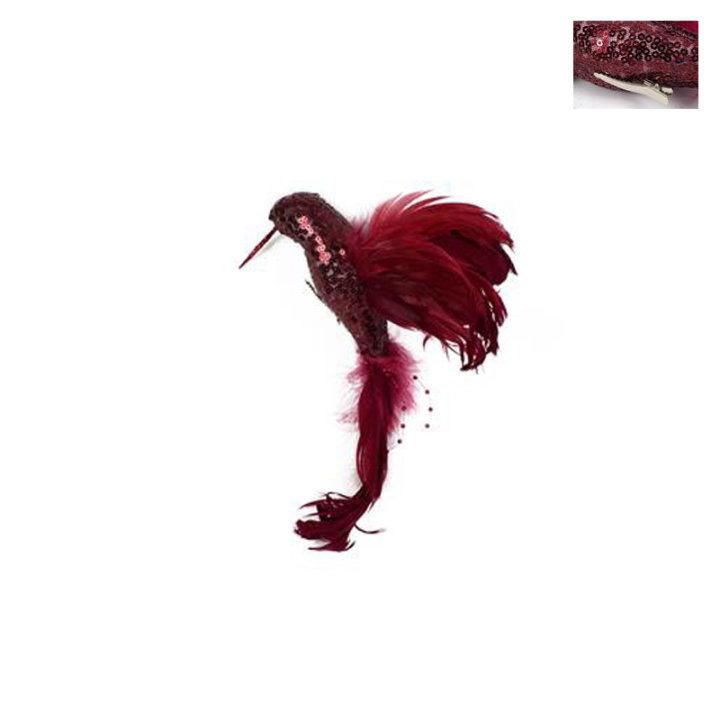 DEKORACIJA ZA BOR PTICA 23 CM BORDO