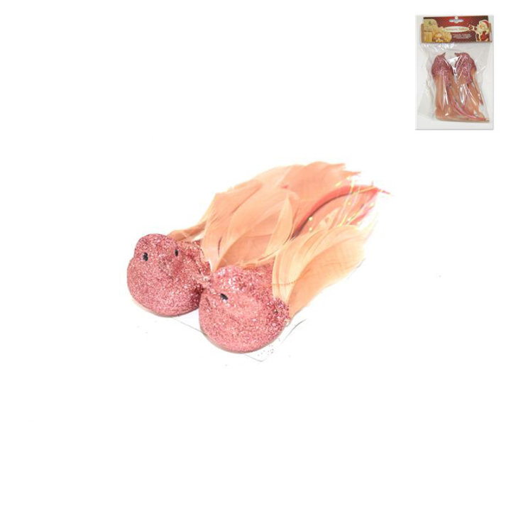 DEKORACIJA ZA BOR PTICE 2/1 ROZE 16 CM