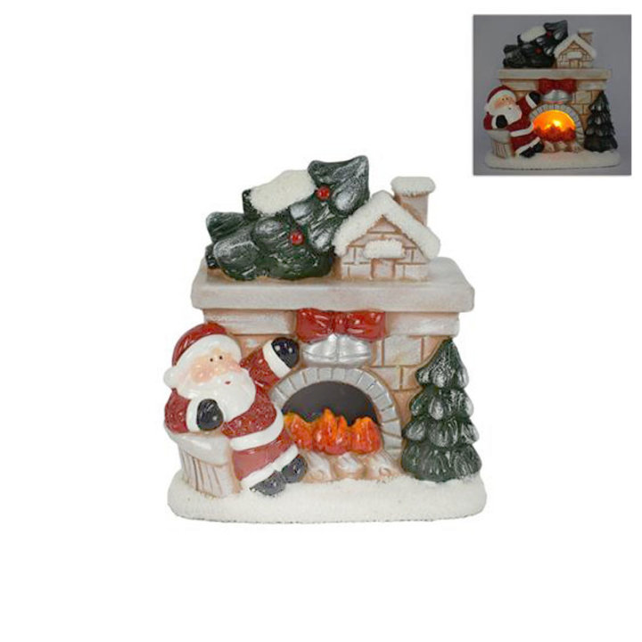 FIGURA BOŽIĆNJAK S KAMINOM I SVJETLOM 12 CM