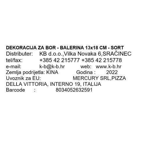 DEKORACIJA ZA BOR - BALERINA 13x18 CM - SORT