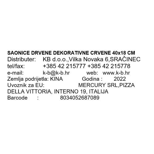 SAONICE DRVENE DEKORATIVNE CRVENE 40x18 CM
