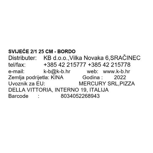 SVIJEĆE 2/1 25 CM - BORDO
