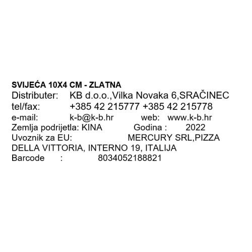 SVIJEĆA 10X4 CM - ZLATNA