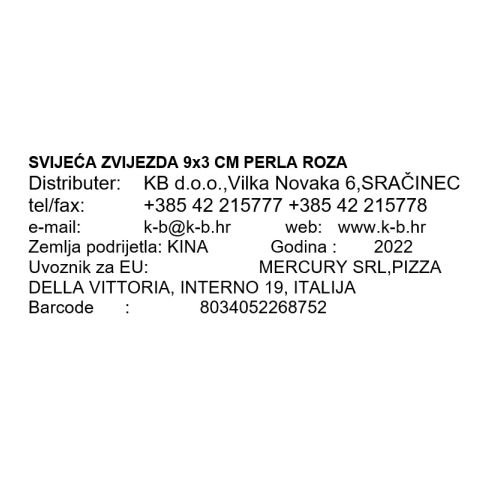SVIJEĆA ZVIJEZDA 9x3 CM PERLA ROZA
