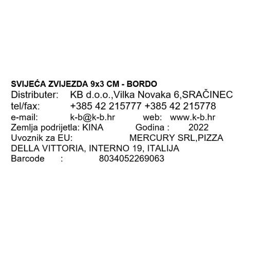 SVIJEĆA ZVIJEZDA 9x3 CM - BORDO