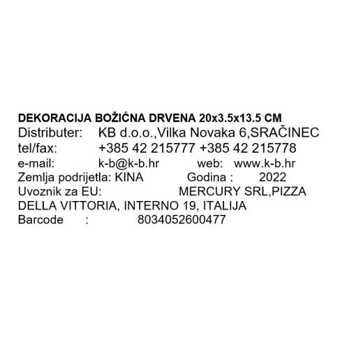 DEKORACIJA BOŽIĆNA DRVENA 20x3.5x13.5 CM