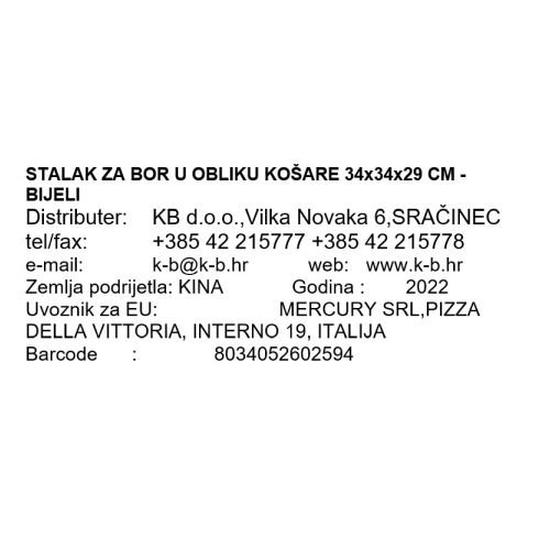 STALAK ZA BOR U OBLIKU KOŠARE 34x34x29 CM - BIJELI