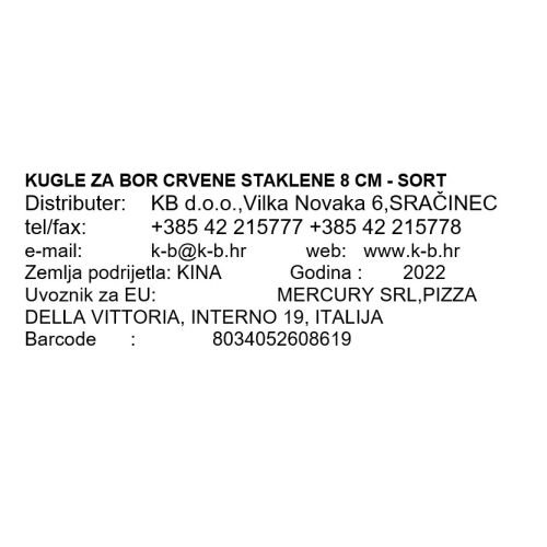 KUGLA ZA BOR CRVENE STAKLENE 8 CM - SORT