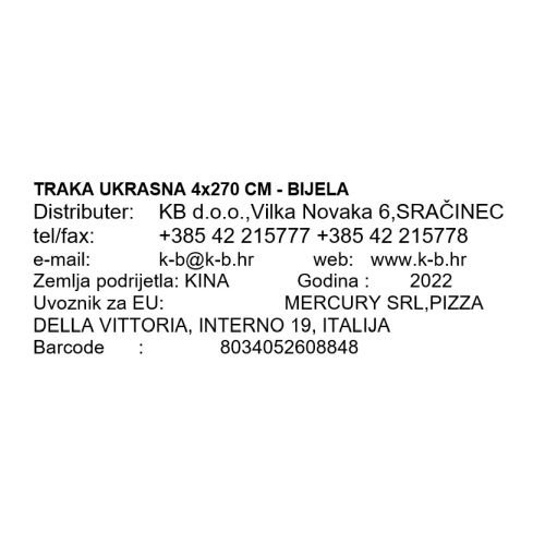 TRAKA UKRASNA 4x270 CM - BIJELA