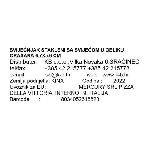 SVIJEĆNJAK STAKLENI SA SVIJEĆOM U OBLIKU ORAŠARA