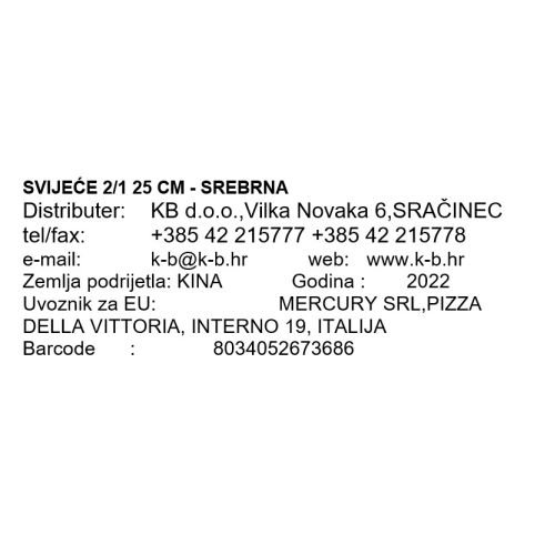 SVIJEĆE 2/1 25 CM - SREBRNA