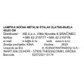 LAMPICA NOĆNA METALNI STALAK ZLATNO-BIJELA 42x25 CM
