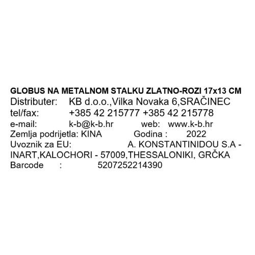 GLOBUS NA METALNOM STALKU ZLATNO-ROZI 17x13 CM