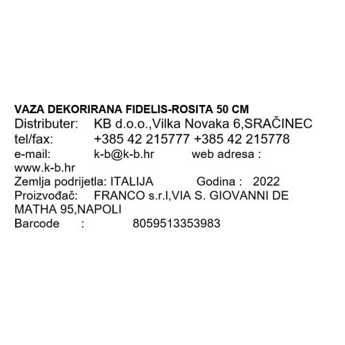 VAZA DEKORIRANA FIDELIS-ROSITA 50 CM