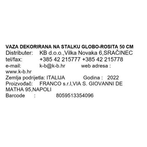 VAZA DEKORIRANA NA STALKU GLOBO-ROSITA 50 CM