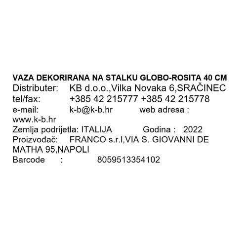 VAZA DEKORIRANA NA STALKU GLOBO-ROSITA 40 CM