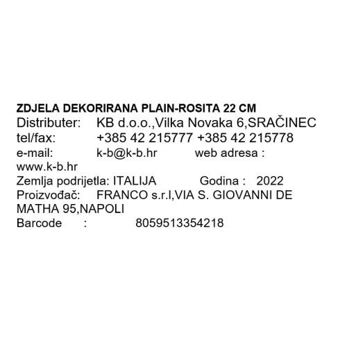 ZDJELA DEKORIRANA PLAIN-ROSITA 22 CM