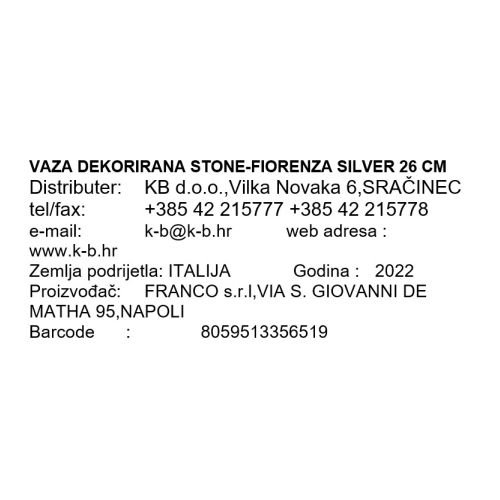 VAZA DEKORIRANA STONE-FIORENZA SILVER 26 CM