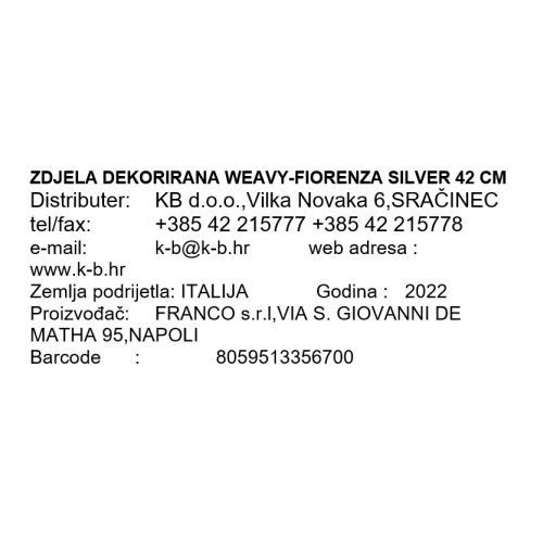 ZDJELA DEKORIRANA WEAVY-FIORENZA SILVER 42 CM