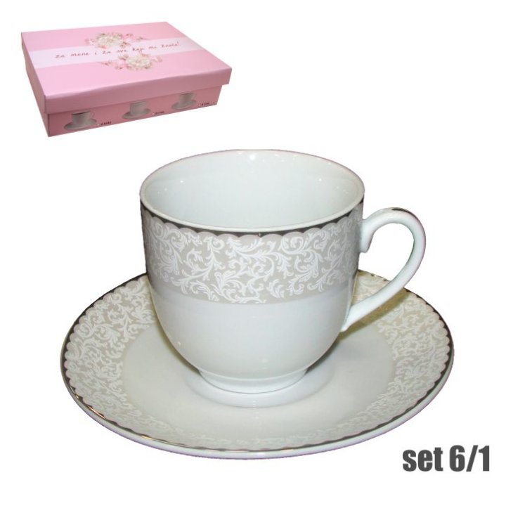 ŠALICE ZA KAVU S TANJURIĆIMA 6/1 PORCULAN 180 ML