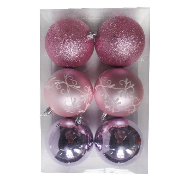 KUGLE ZA BOR 8 CM 6/1 ROZE - SJAJ, MAT DEKOR, GLITER
