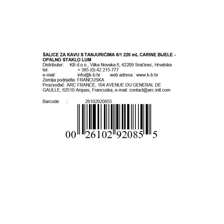 CARINE ŠALICE ZA KAVU 6/1  220 ML