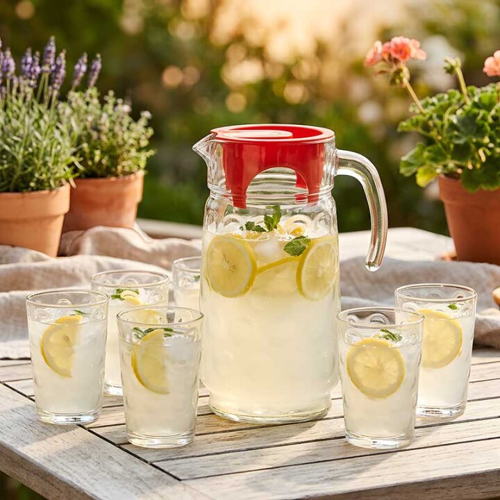 VRČ I ČAŠE RINGS SET ZA SOK 7 DIJELNI 1650 ML + 195 ML