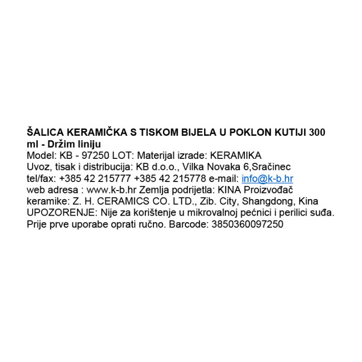 ŠALICA KERAMIČKA S TISKOM BIJELA U POKLON KUTIJI 300 ml - Držim liniju