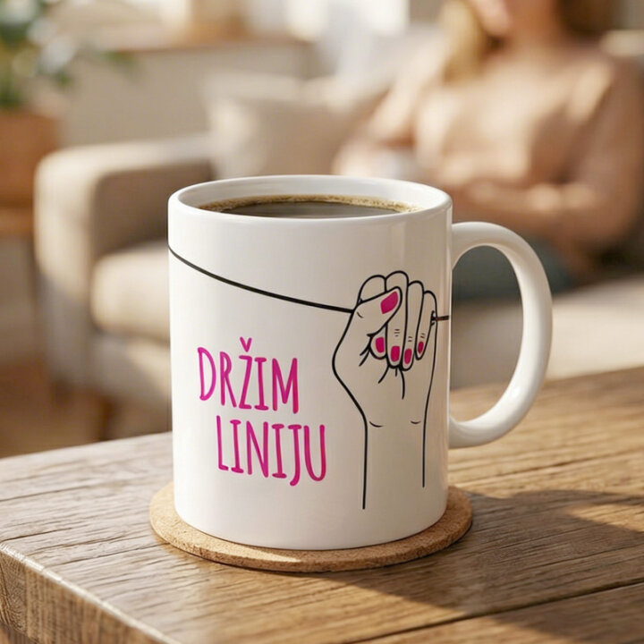 ŠALICA KERAMIČKA S TISKOM BIJELA U POKLON KUTIJI 300 ml - Držim liniju