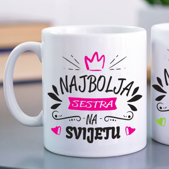 ŠALICA KERAMIČKA S TISKOM BIJELA U POKLON KUTIJI 300 ml - Najbolja sestra