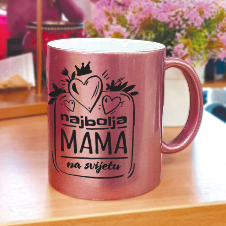 ŠALICA NAJBOLJA MAMA KERAMIČKA S NATPISOM U POKLON KUTIJI GLITER CRVENA