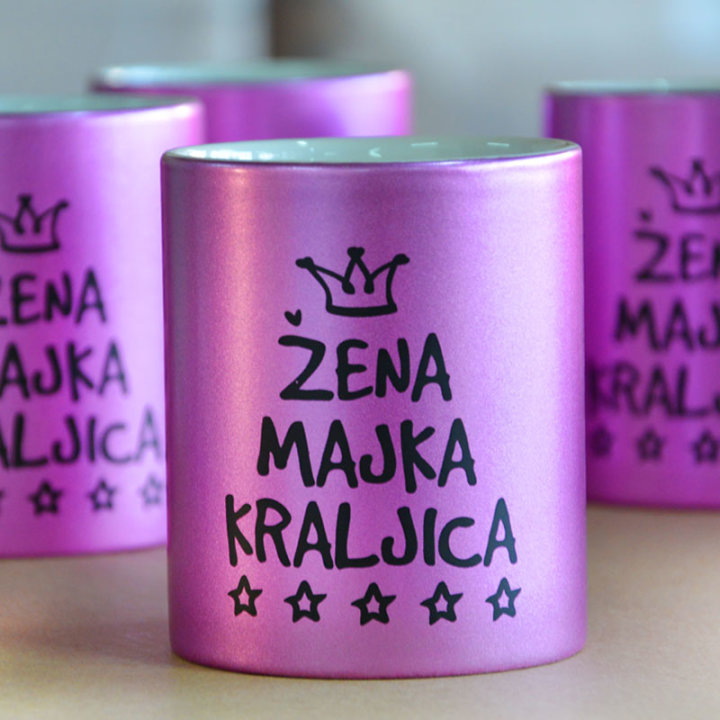 ŠALICA KERAMIČKA S TISKOM U POKLON KUTIJI GLITER ROZA - Žena, majka, kraljica