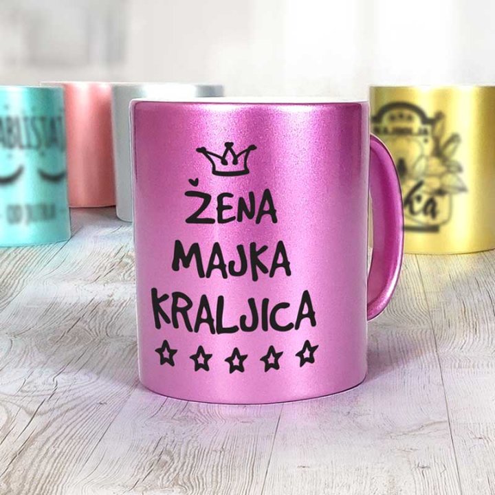 ŠALICA KERAMIČKA S TISKOM U POKLON KUTIJI GLITER ROZA - Žena, majka, kraljica