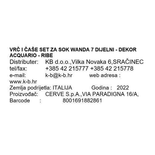 VRČ I ČAŠE SET ZA SOK WANDA 7 DIJELNI - DEKOR ACQUARIO - RIBE